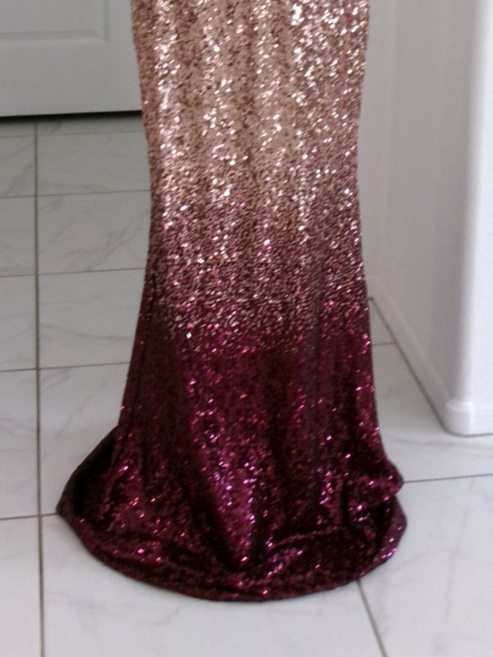 New Ever Pretty Sequin Mermaid Gown Formal Maxi Dress Gold Maroon Ombre M 6 8 10 - Picture 5 of 16
